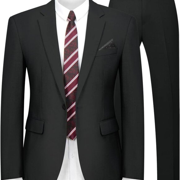 2 Piece Men's Suit One Button Slim Fit Suit for Men Solid Color Blazer and Pants